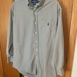 Ralph Lauren Men's Green and White Gingham Button-Down Shirt